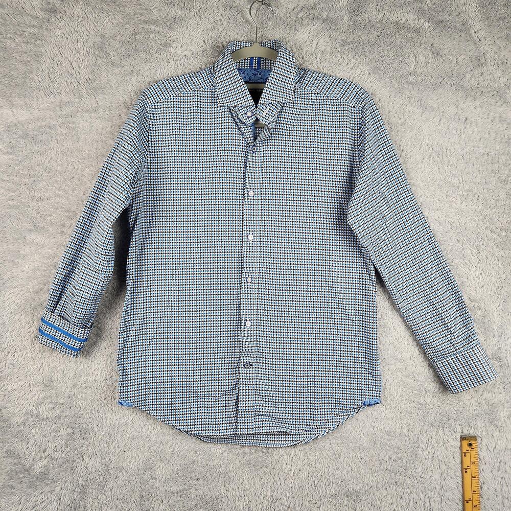 Robert Graham Shirt Mens Small Blue Geometric Long Sleeve Flip Cuff Stretch Work